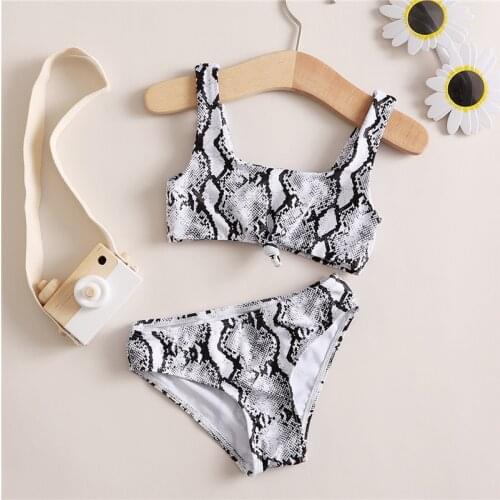 Brand New Little Girls Swimwear Suit Summer Children Creative Snakeskin Grain Suspender Split Swimsuit Set for Vacation