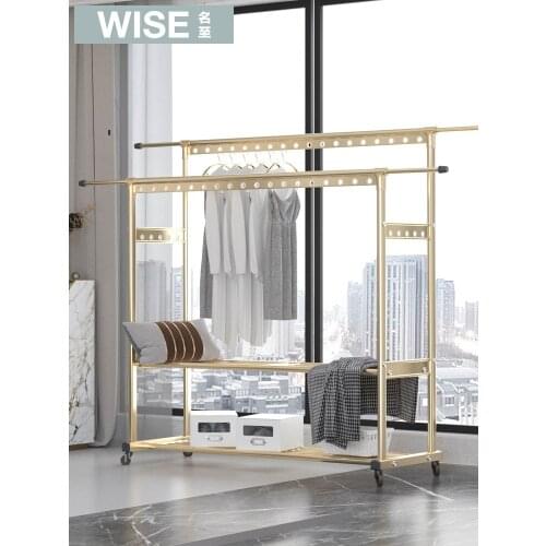 Small Floor folding Type Clothes Horse Scaling Save Space Balcony Indoor Metal rack hanging rack Double pole type