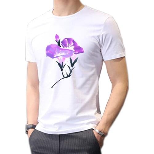 Morning Glory Men T Shirt Inspirational Plant Ipomoea Nil Flower Tops Tees Chinese Ink Wash Printing Clothing Sweatshirt tshirt