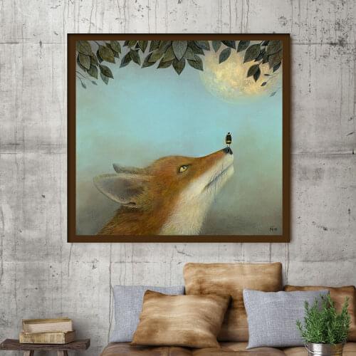 Woodland Nursery Animals fox Bee Wall Art Full Moon Canvas Painting Nordic Posters And Prints Wall Picture For Living Room Decor