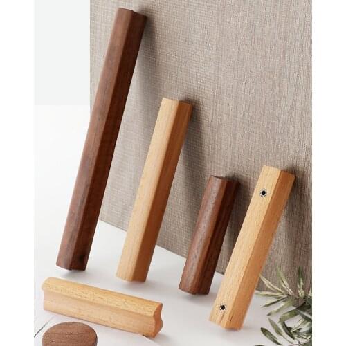 2021 New Long Solid Wood Door Handle Walnut Cabinet Wardrobe Door Handles Round Single Hole Drawer Knob Furniture Pulls