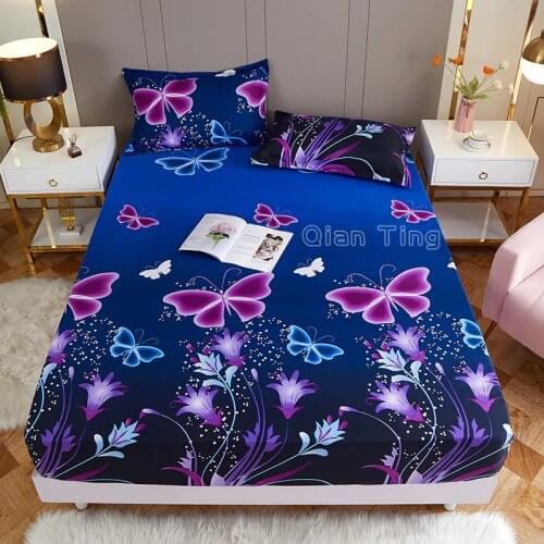 New On Product)1pcs 100%Polyester Printed Fitted Sheet Mattress Cover Four Corners With Elastic Band Bed Sheet(no pillowcases)