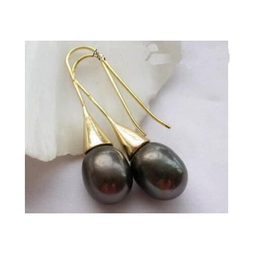 New Arrival Favorite Pearl Earrings Beautiful 13mm Black Drip Freshwater Pearl Dangle Earring S925 Silver Hook Fine Lady Gift