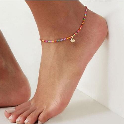 Charm Anklet seashell pendant gold silver plated with color Beaded Strands women gift beach custom
