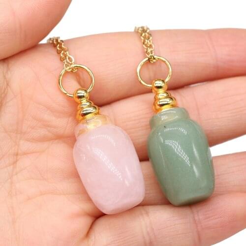 Natural Green Aventurines Perfume Bottle Pendant Necklace Rose Quartzs Necklace For Jewelry Gift Length 66+5cm Size 15x45mm