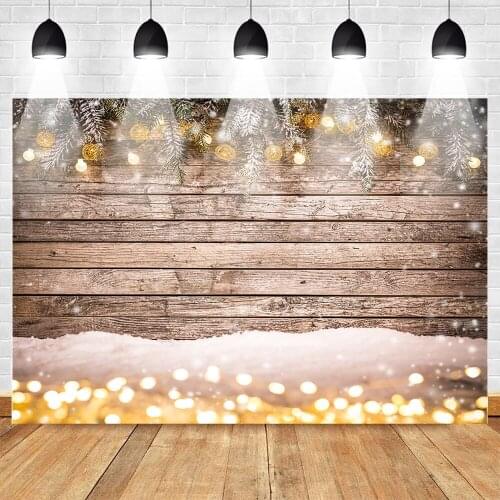 Christmas Backdrop Vintage Wood Christmas Lights Photography Background White Snow Bokeh Backdrop for Children Newborn Baby