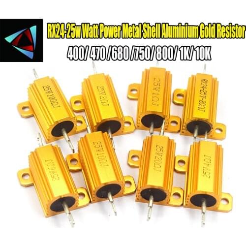 RX24 25W Aluminium Housed High Power Resistor Metal Shell Heatsink 400 470 680 750 800 1K 10K ohm Multiple Resistance