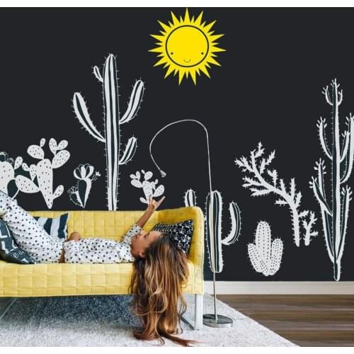 DIY Self-sticking Cactus Wall Decals Art Cactus Wall Sticker for Kids Nursery Botanic Decor Sun Large Size Custom Colors LC1324