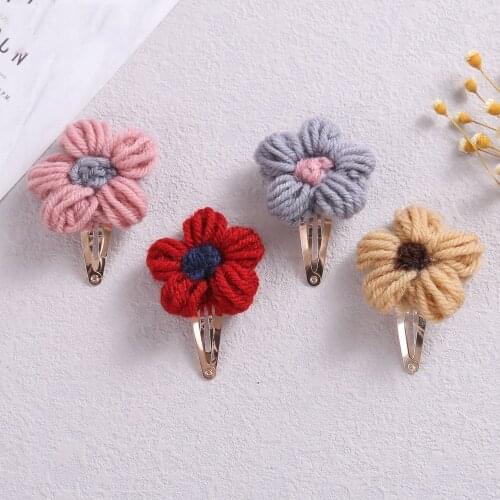 Woolen Knitted Baby Hair Clips Flower Hairpins For Infant Children Korean Style BarrettesToddler Party Princess Hair Accessories