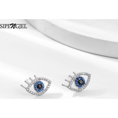 Fashion Mosaic Cubic Zircon Blue Eye Earrings Good Quality eye Stud Earrings For Woemn Wedding Jewelry Gift 2020