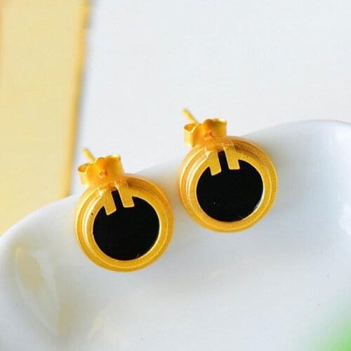 Hetian Jade Ear Studs Vintage Black Personalized Trendy Fashion Earrings S925 Sterling Silver Natural Dark Jade Stud Earrings Or