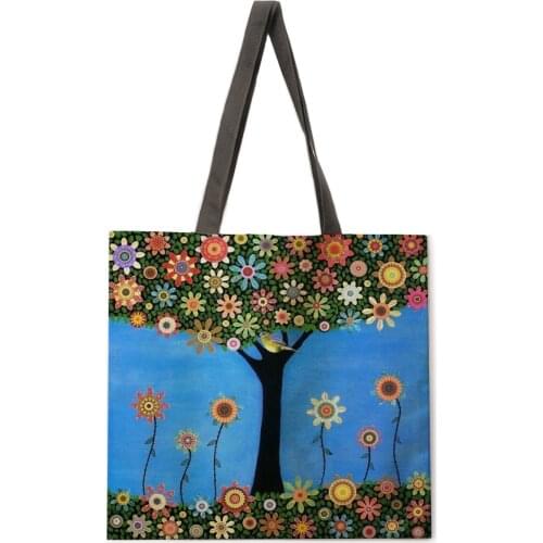 Outdoor shopping bag oil painting tree handbag lady casual handbag lady shoulder bag fashion beach bag lady handbag