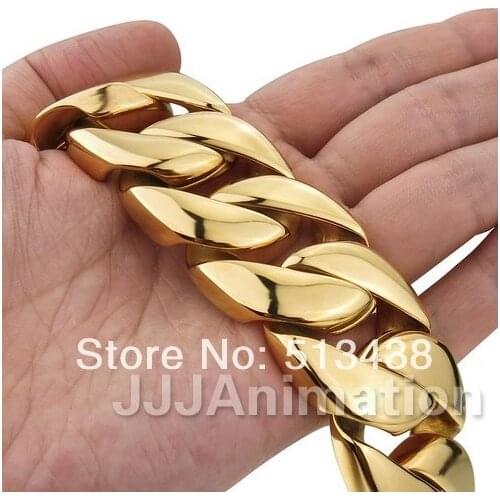 Heavy Gold Cuban Curb Biker Link Bracelet Stainless steel for Mens Cool Jewelry 25mm wide 21.6cm