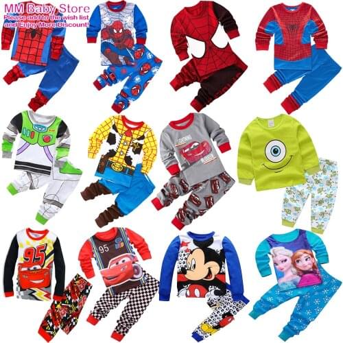 Spring Autumn Childrens Mickey Clothing Sets Boys Sleepwear Clothes Kids Spider Pajamas Set Baby Girls Cotton Cartoon Pijamas