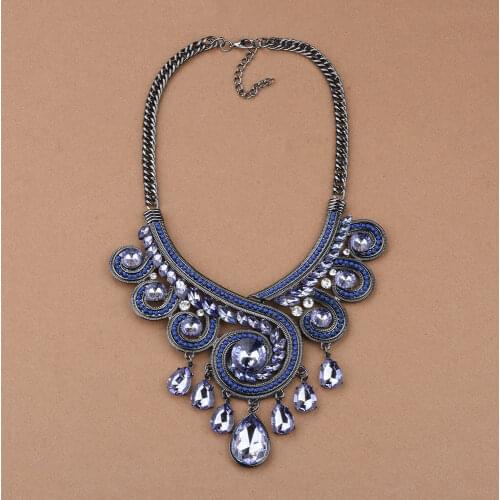 Vintage Bohemia Ethnic Maxi Statement Necklace Women Jewelry Personality Blue Rhinestone Necklaces pendants Collares