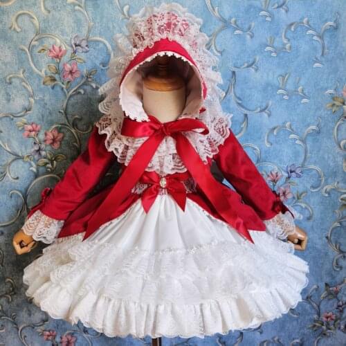 Baby girl vinatge Spanish lolita Christmas new year princess dress kids lace stitching birthday party ball gown dress