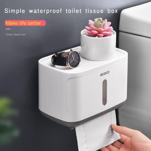Waterproof Toilet Paper Holder Wall Mount Holder Shelf Box Multi-Function Bathroom Organizer Tray Roll Storage Box