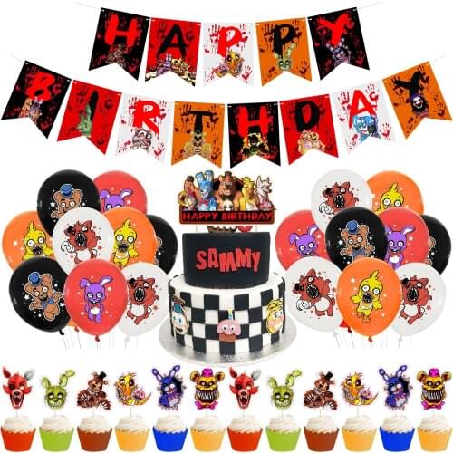 1set Five Night Fred Balloons FNAF Baloon Banner Bunting Freddy Fazbear Foxy Bonnie Game Kids Adult Happy Birthday Party Decor