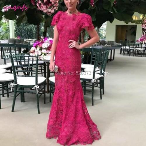YNQNFS MD198 Elegant Cap Sleeve Lace Mother of the Bride Dresses Groom Outfits Fuchsia Party Gown Mermaid Custom Made 2019