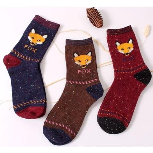 Women Socks Brand Retro Animals Patterns Thick Wool Socks Autumn Winter Cute Cartoon Fox Owl Warm Cotton Socks Christmas Gifts