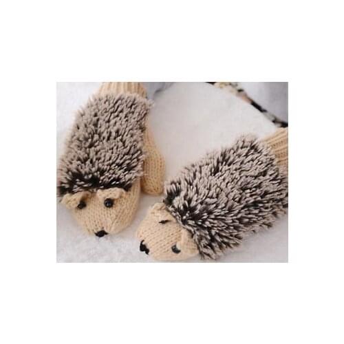 Womens Winter Gloves Without Fingers Knitting Wool Warm Mittens Fingerless Cartoon Hedgehog Gloves Birthday Present