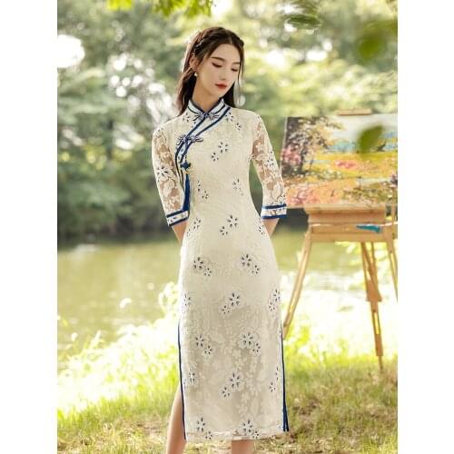 Womens Qipao Chine Dress Oriental Chinese Style Traditional Vintage Evening Wedding Dress Velour Modern Cheongsam Qipao Long
