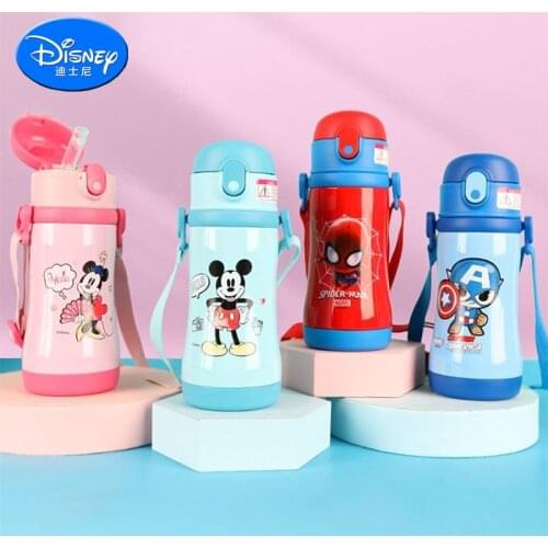 1pc Disney Mickey Stainless Steel feeding cup with straw MARVEL Kids Vacuum Flask Minnie thermos bottle for children Thermos Mug