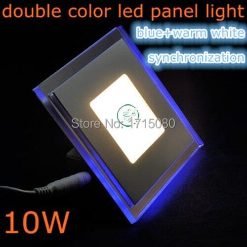10W Acrylic+glass double color led panel light square recessed ceiling lights lamp for home luminaria led with warm white Blue
