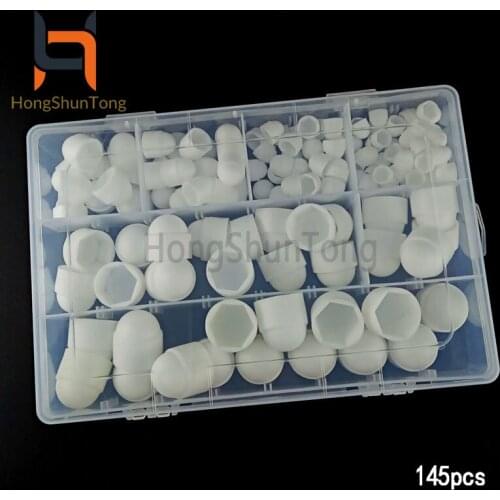 145 pcs Hex Screws Bolt Cover Kit with Box 6 Sizes Bolt Cover white Plastic Metric Dome Bolts Nuts Head Caps M4/M5/M6/M8/M10/M12
