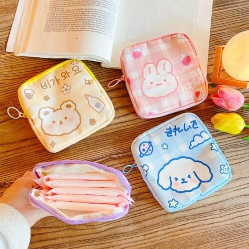 2021 Cute Tampon Storage Bag Sanitary Pad Pouch Women Napkin Towel Cosmetic Bags Organizer Bear Pattern Waterproof Nylon Bag new