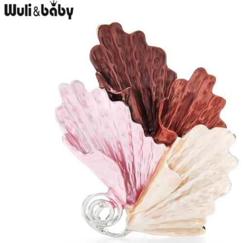 Wuli&baby Enamel 4 Colors Leaf BroochES Pins 2021 Winter Women Fashion Jewelry Gift Geometry Metal Badge
