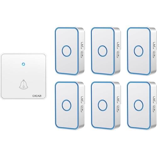 CACAZI Intelligent Wireless Doorbell Waterproof 300M Range 60 Chimes Home Flash Door Ring Bell US EU UK Plug 1 Button 6 Receiver