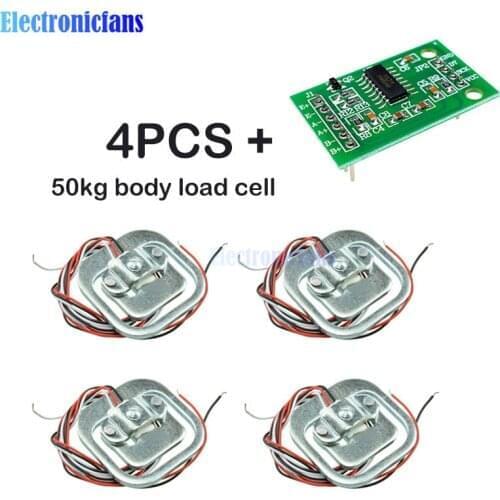 4Pcs 50kg Human Scale Load Cell Weight Sensors+HX711 AD Module Body Load Cell Weighing Sensor Pressure Sensors Measurement Tools