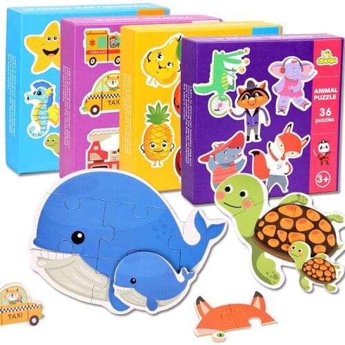 Kids Baby Wooden Wood Animal Cognition Puzzle Fruit Learning Educational Toy Christmas Gifts for kid Developmental Baby Toys
