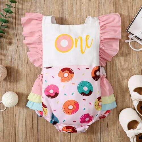 Baby girls doughnut cartoon printed clothes suspender lace color Khaki clothes for going out