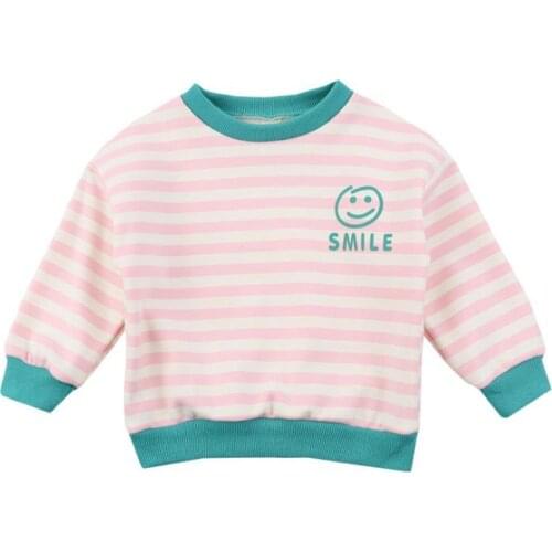 DFXD Korean Style Winter Baby Girls Long Sleeve Smile Face Striped Plus Velvet T-shirt Kids Clothing Cotton Tops Outfit 1-7Yrs