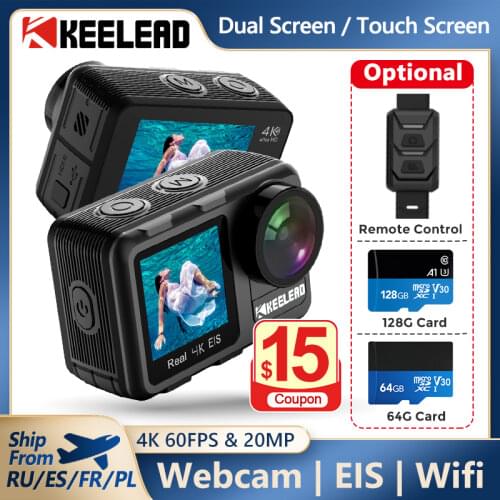 KEELEAD K80 Action Camera 4K 60FPS EIS 5-40M Waterproof Helmet 20MP 2.0" 1.4" Touch LCD Dual Screen WiFi Webcam Sport Video Cam