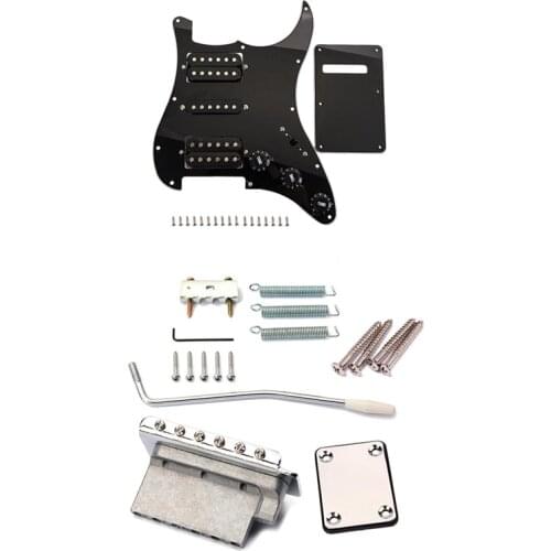 Electric Guitar Tremolo Bridge with Neck Plate for Fender Strat St Guitar Replacement & Black Wired Plate Pickguard Humbuckers f