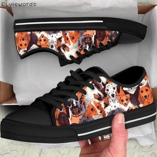 ELVISWORDS Cute Animal Dog Dalmatian Fashion Design Women Comfort Sneakers Casual Flats Low Style Canvas Walking Footwear Mujer