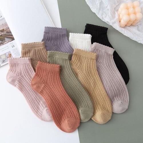 Hot Spring Summer Solid Color Thin Cotton Mesh Womens Socks Breathable Ladies Socks Japanese College Style Sokken Kawaii Zokni
