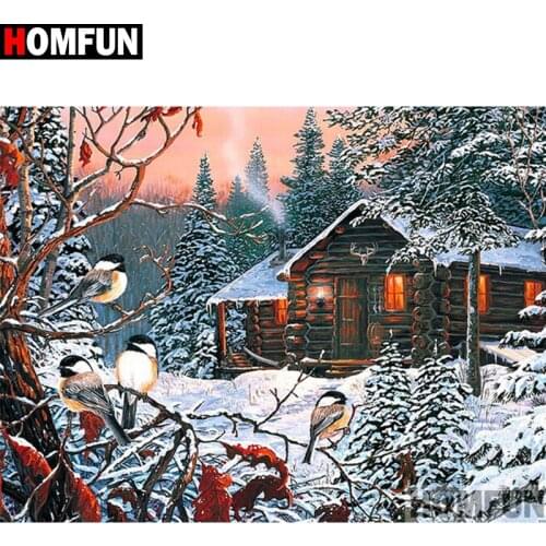 HOMFUN 5D DIY Full Square/Round Diamond Painting Bird snow house Diamond Embroidery Decor Home Rhinestone Handmade A16280