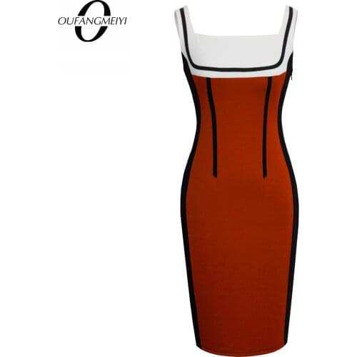 Brief Color Block Sleeveless Sexy Bodycon Casual Patchwork Fashion One Piece Elegant Dress E746