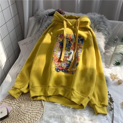 Hot Sell Fashion Thick Hoodies Sweatshirts 2020 New Women Casual Anti-Pilling Velvet Thickening Lovely Cartoon Printed Hoodie