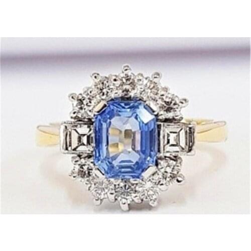 Popular Hot Sale Ladies Elegant Blue Zirconia Crystal Gold Color Female Zinc Alloy Ring for Women Jewelry Accessories
