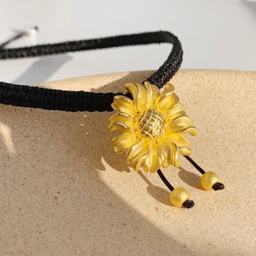 MADALENA SARARA Pure Gold 24k Fine Women Jewelry Exquisite Design Sunflower Style Chain Necklace