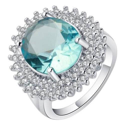 Fashion big Blue Jewelry High Level Paved CZ Crystal Finger Ring For Women Elegant luxury Stylish Gift Romantic Sale
