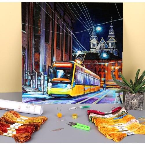 Landscape Evening In Lviv Printed 11CT Cross Stitch DIY Embroidery Kit DMC Threads Sewing Needlework Hobby Craft Jewelry