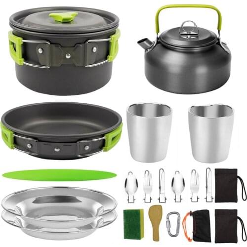 New Camping Cookware Utensils Set Alumina Outdoor Hiking Picnic Cooking Tableware Camping Tableware Pot Pan 1-2persons
