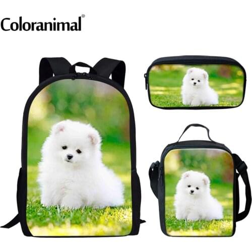 Coloranimal School Bags Set for Boys Girls 3D Pomeranian Pattern Backpack Kids Schoolbags High Quality Book Lunch Pencil Bags