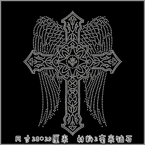 2pc/lot Cross angel wing iron on transfer iron on rhinestone transfer designs hot fix rhinestone motif patches for shirt